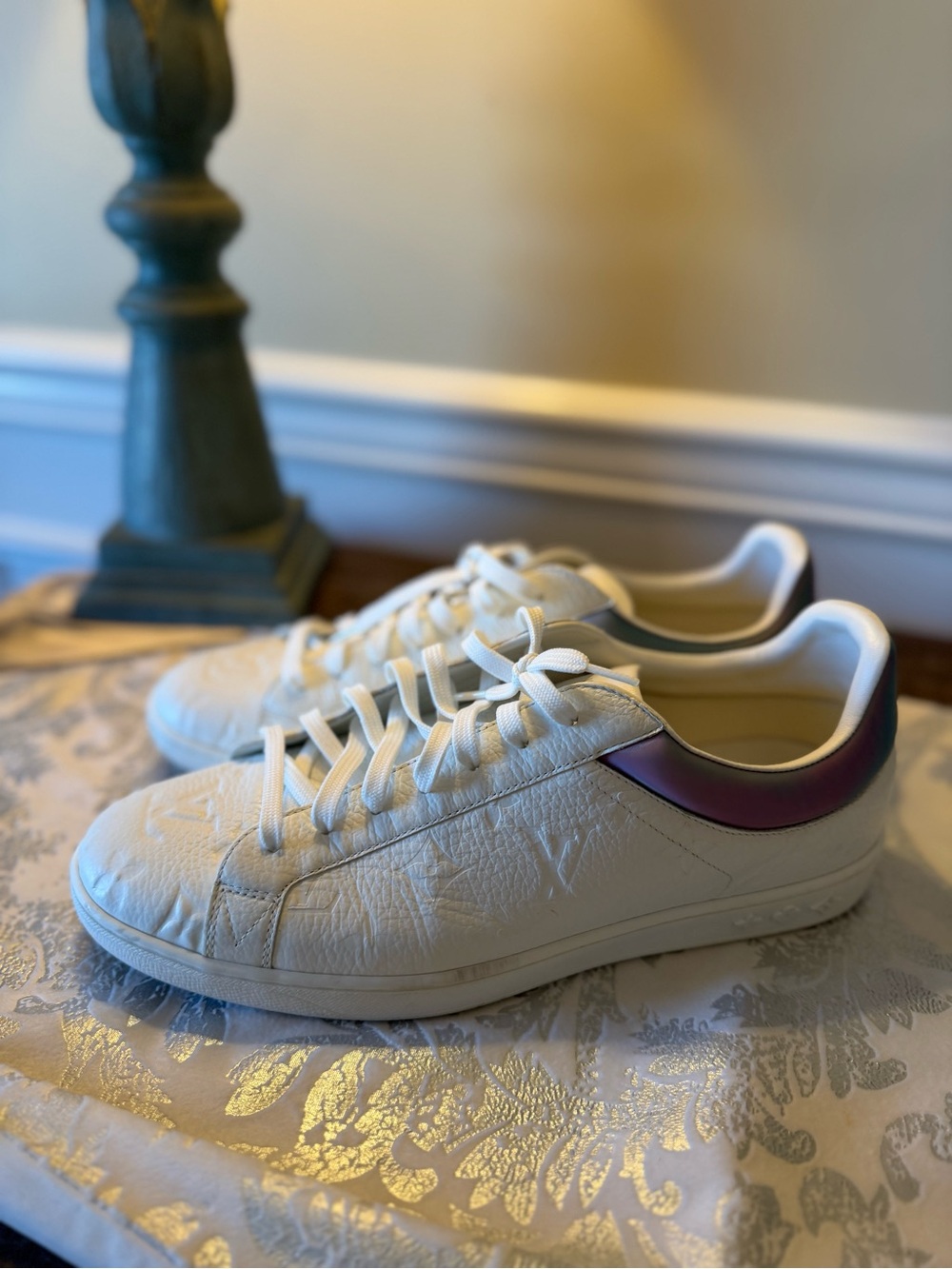 Louis Vuitton White Embossed Monogram Calfskin Sneakers Mens 8 (US9.5) - Picture 5 of 10